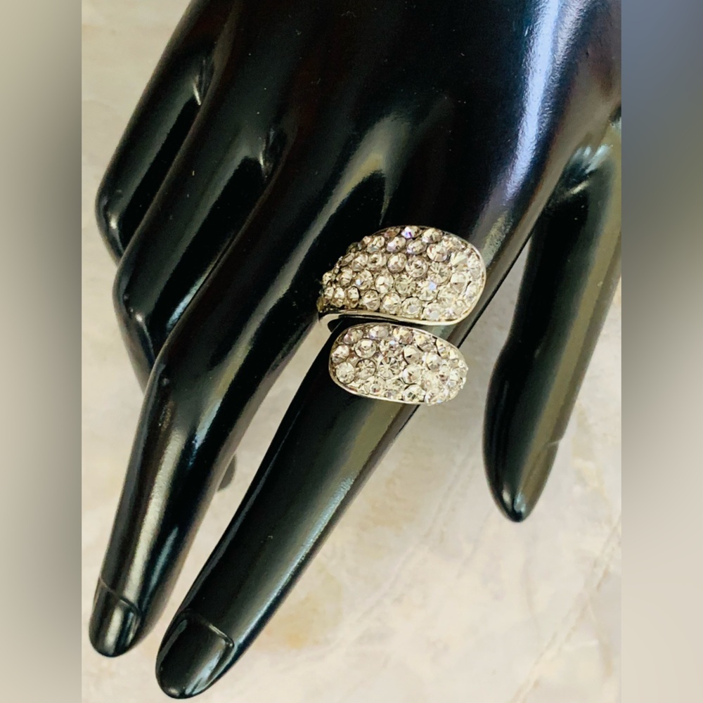 Pave Crystal Crossover Cocktail Ring Size 8 US